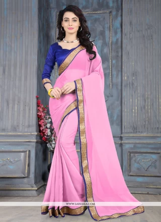 Rose Pink Lace Work Weight Less Casual Saree