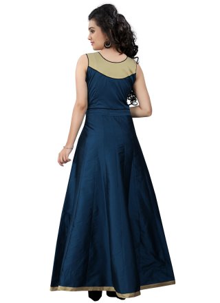 Navy Blue Silk Resham Work Designer Gown