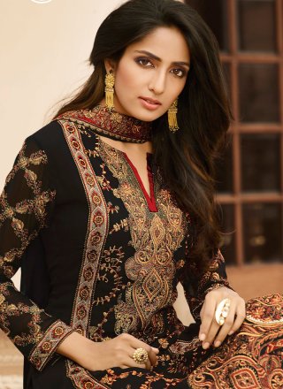 Resham Work Black Designer Pakistani Salwar Suit
