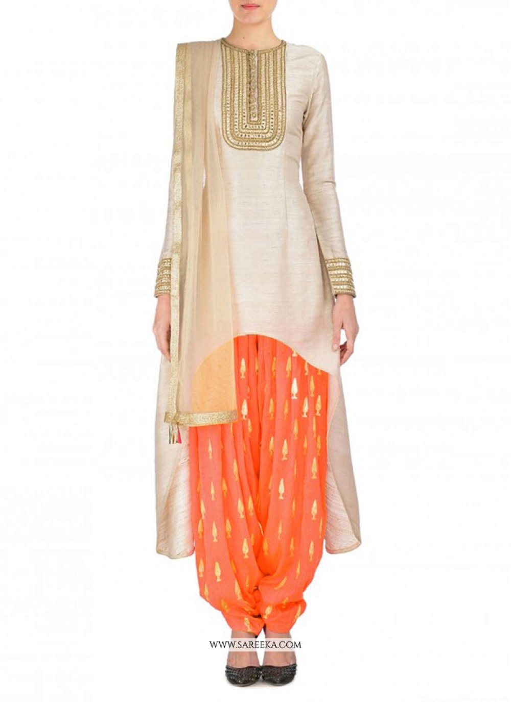Orange Raw Silk Punjabi Suit