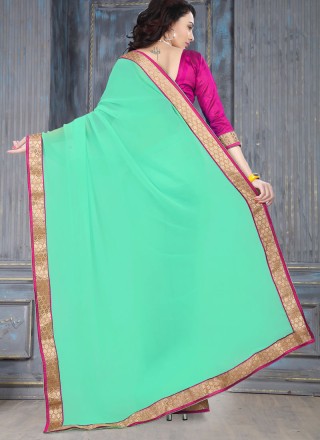 Sea Green Lace Work Weight Less Casual Saree