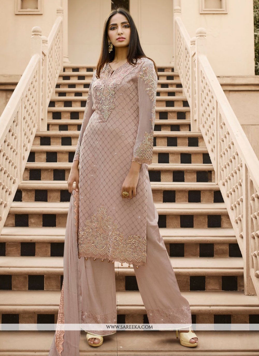 Beige Georgette Designer Pakistani Salwar Suit