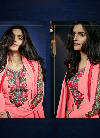 Pink Resham Work Pant Style Suit