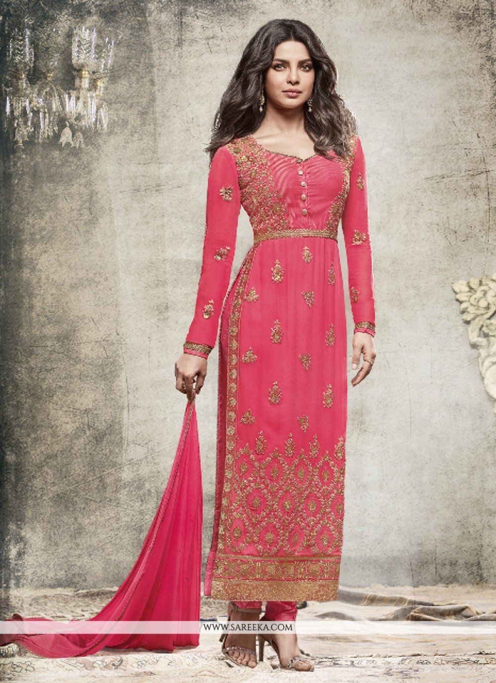 Buy Priyanka Chopra Resham Work Georgette Churidar Designer Suit ...