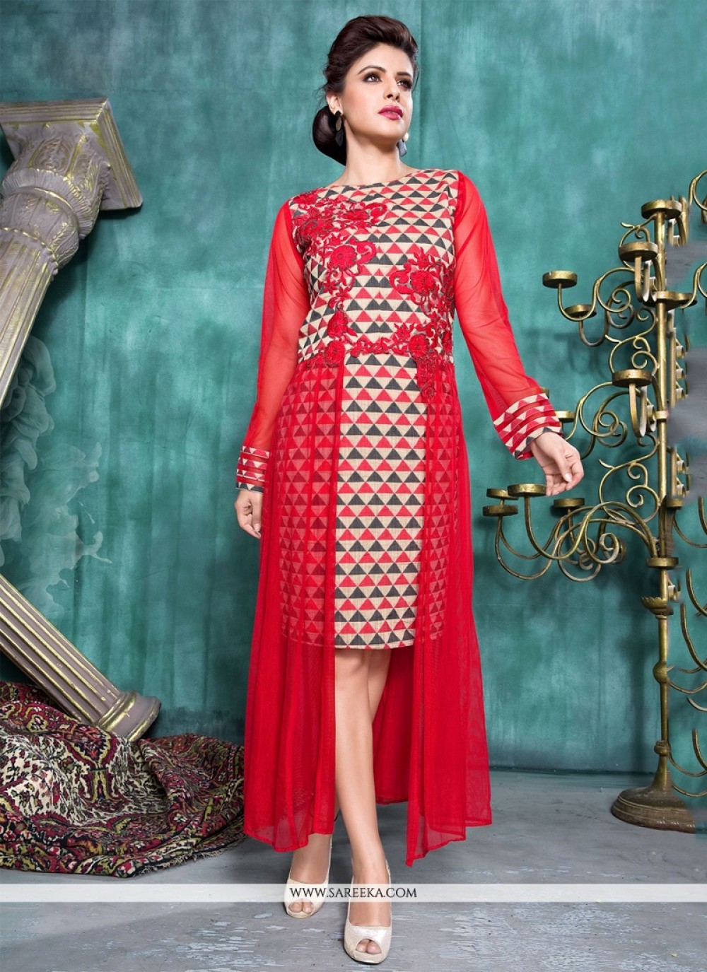 Party Wear Machine Banarasi Silk Woven Designed Stitched Kurti with Silk  Dupatta