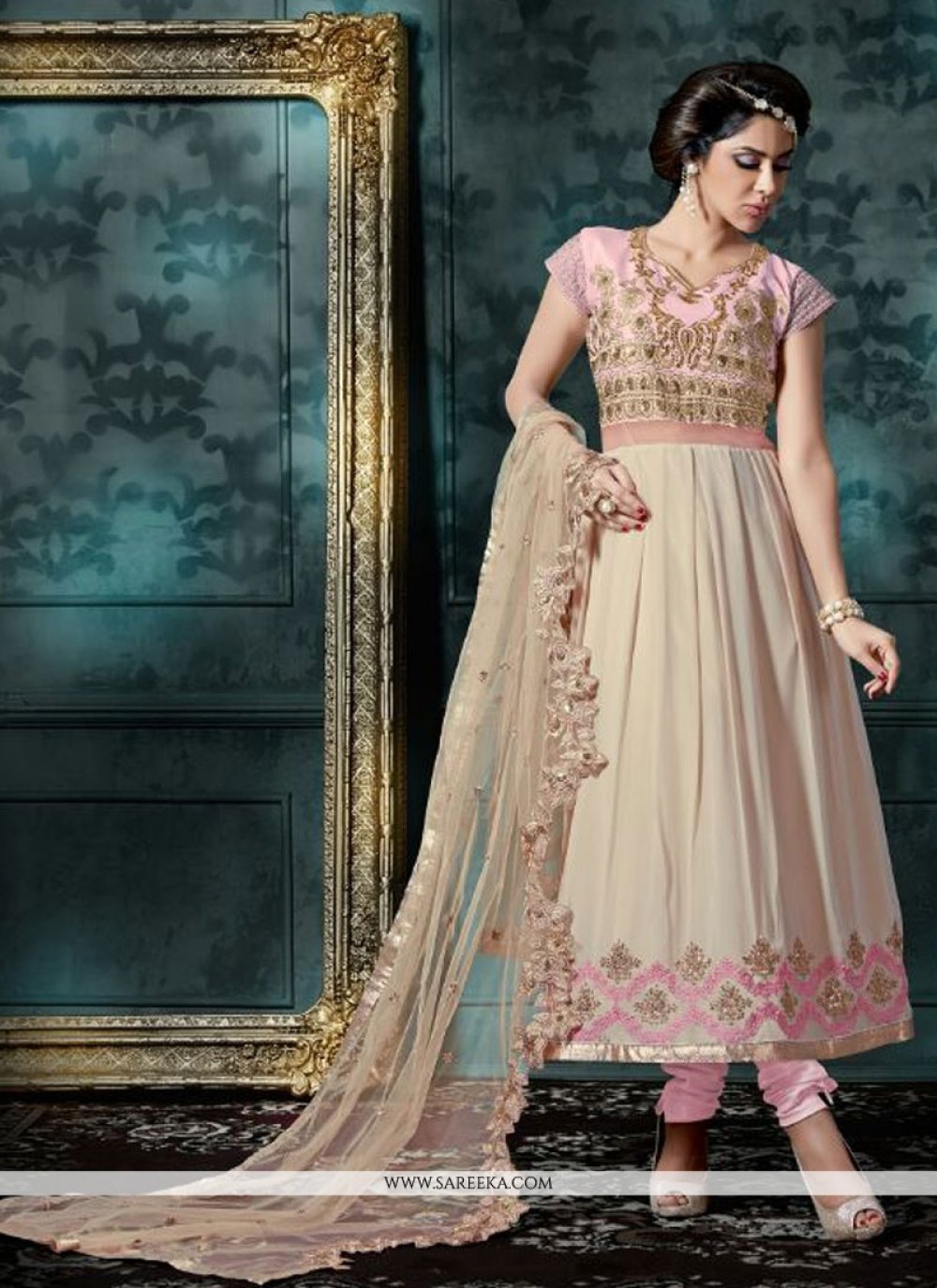 Buy Rose Pink Georgette Anarkali Salwar Kameez Online India