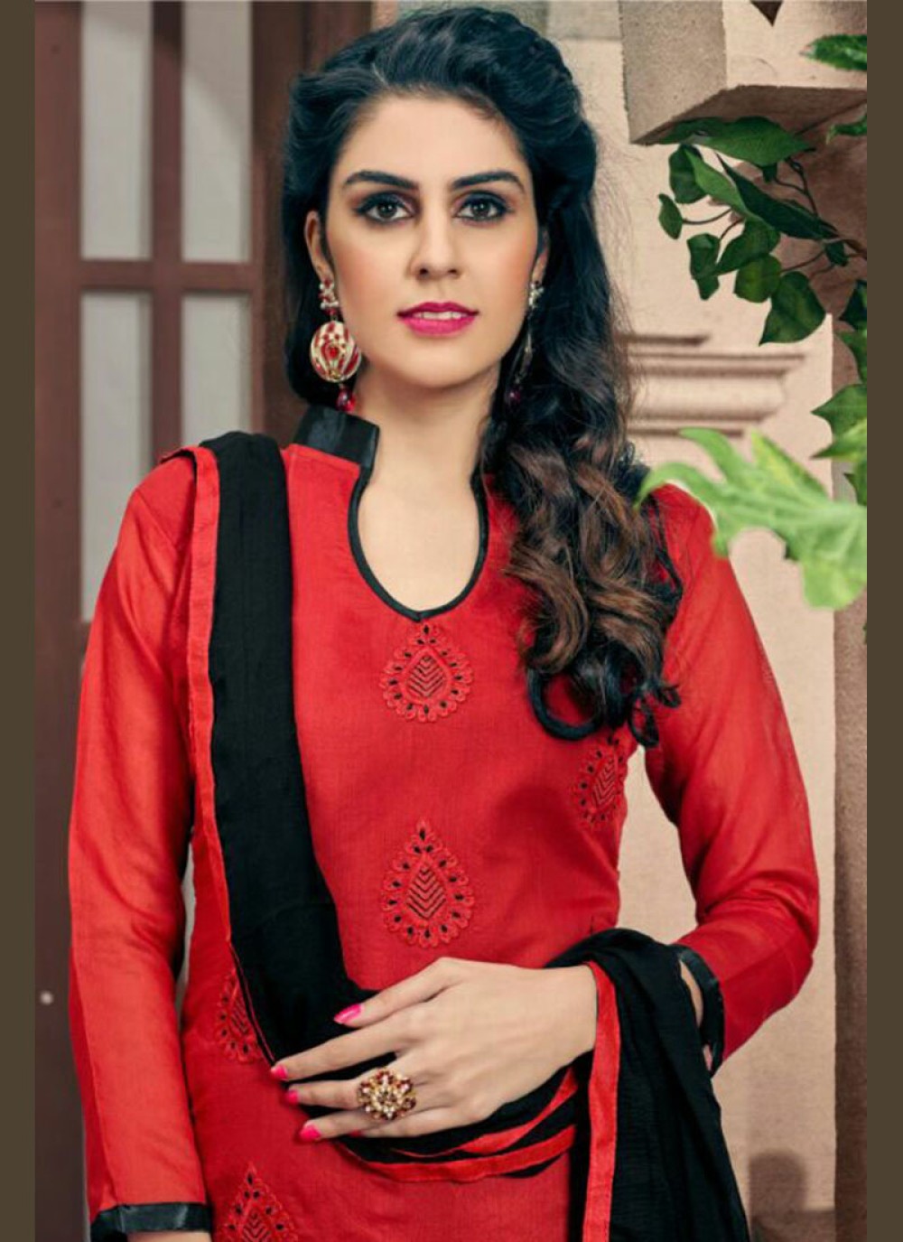 Buy Red Churidar Designer Suit Online : India