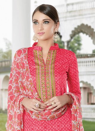 Rose Pink Print Work Cotton Satin Designer Palazzo Salwar Suit