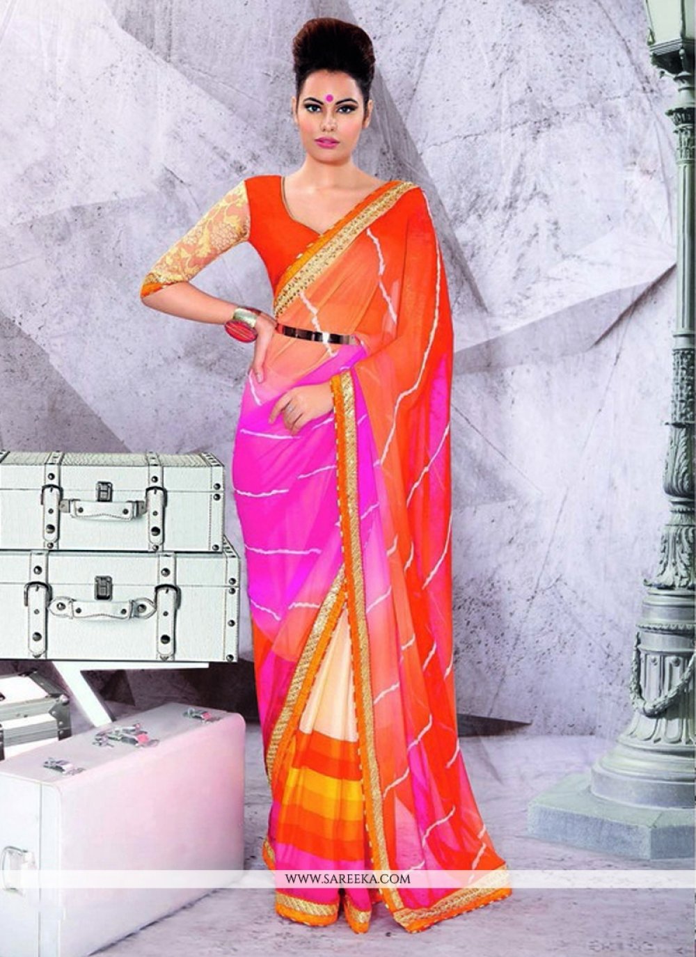 Buy Georgette Multi Colour Print Work Printed Saree Online Canada