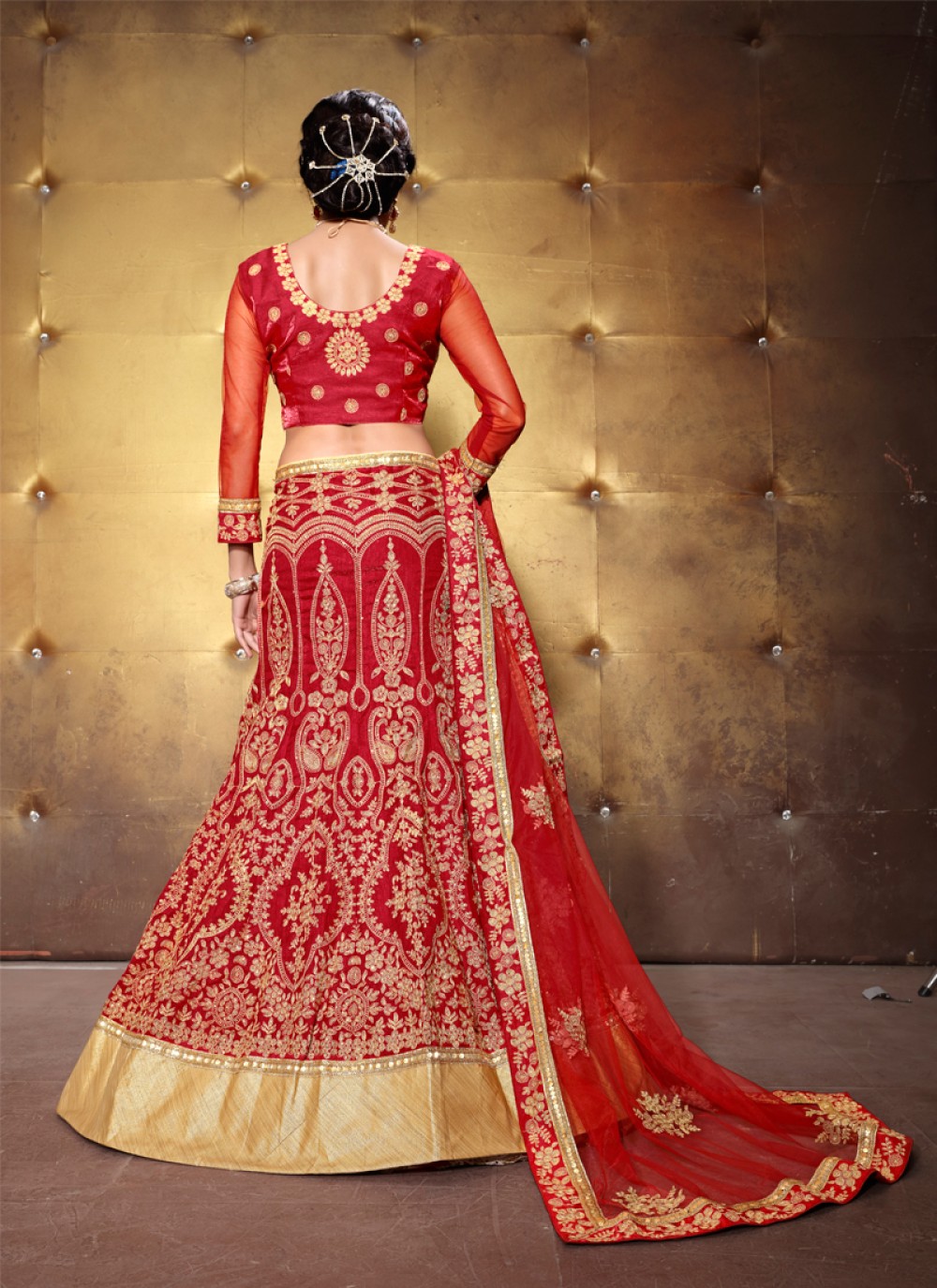 Red Patch Border Work Banglori Silk A Line Lehenga Choli