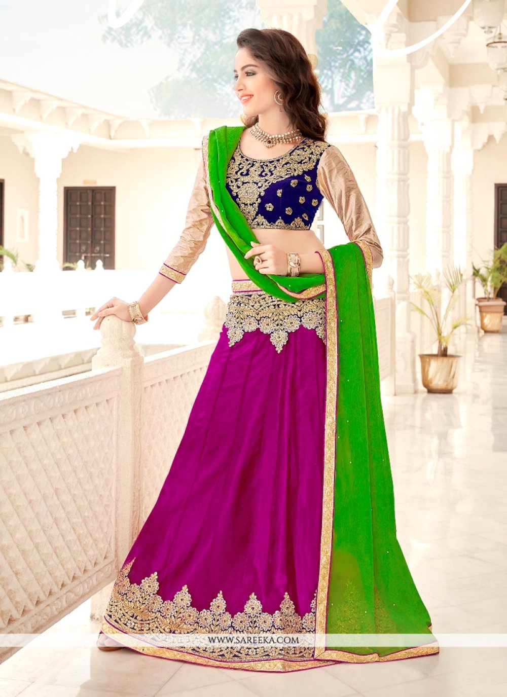 Purple Green Embroidery Silk lehenga – YoshnasByEla