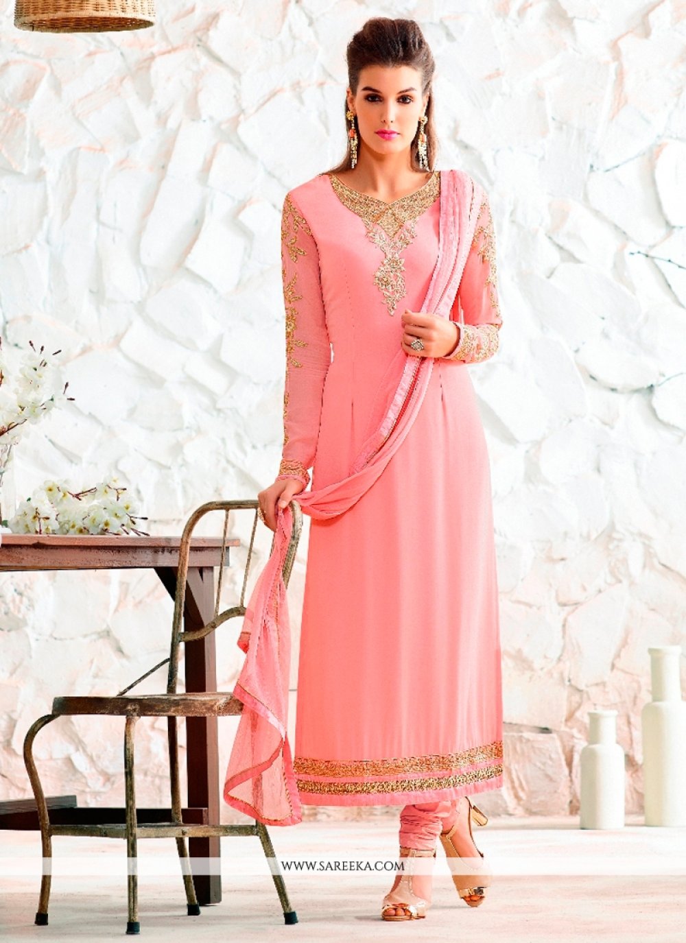 Pink churidar outlet designs