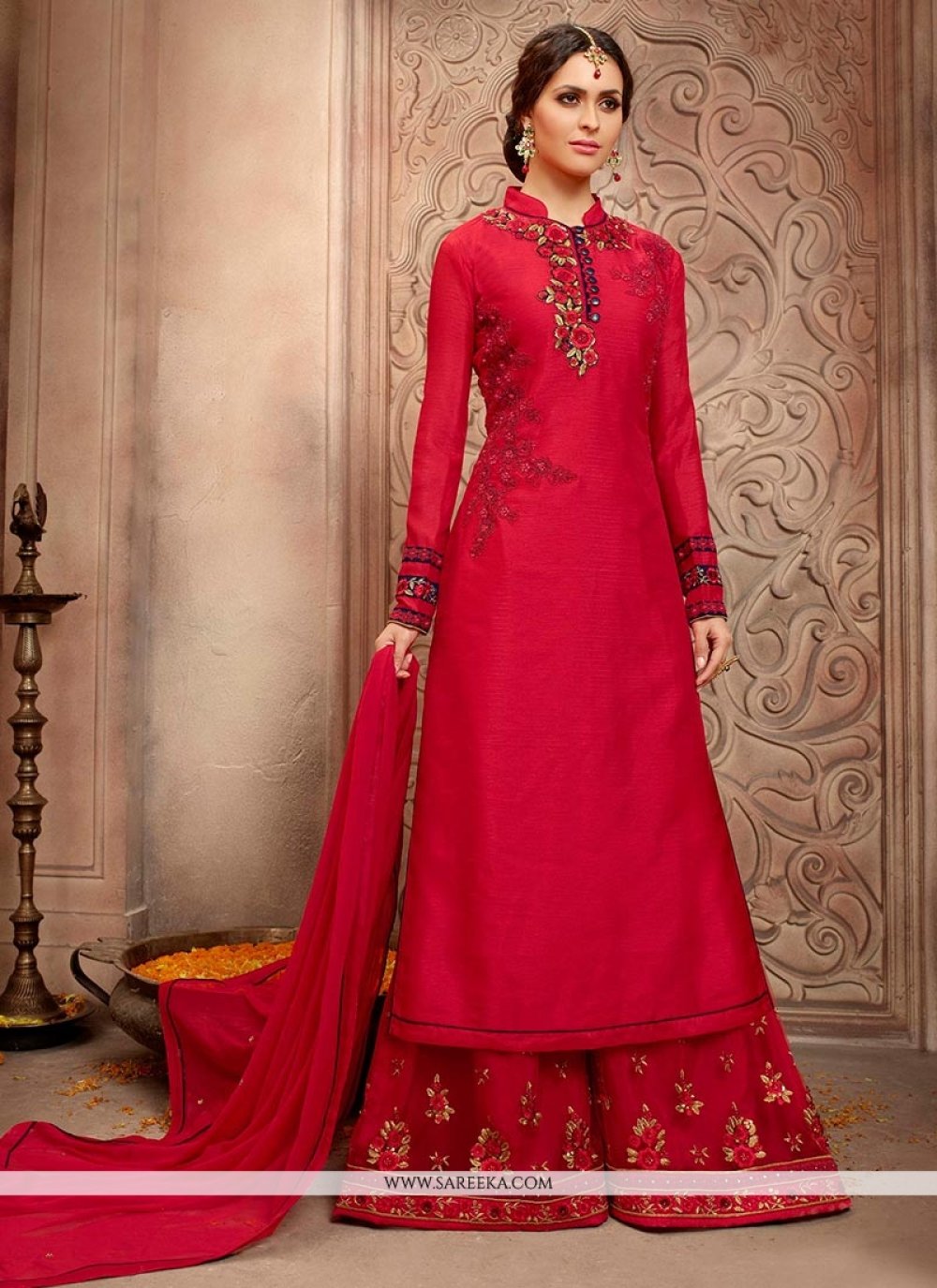 Buy Bhagalpuri Silk Designer Palazzo Salwar Kameez Online : Fiji