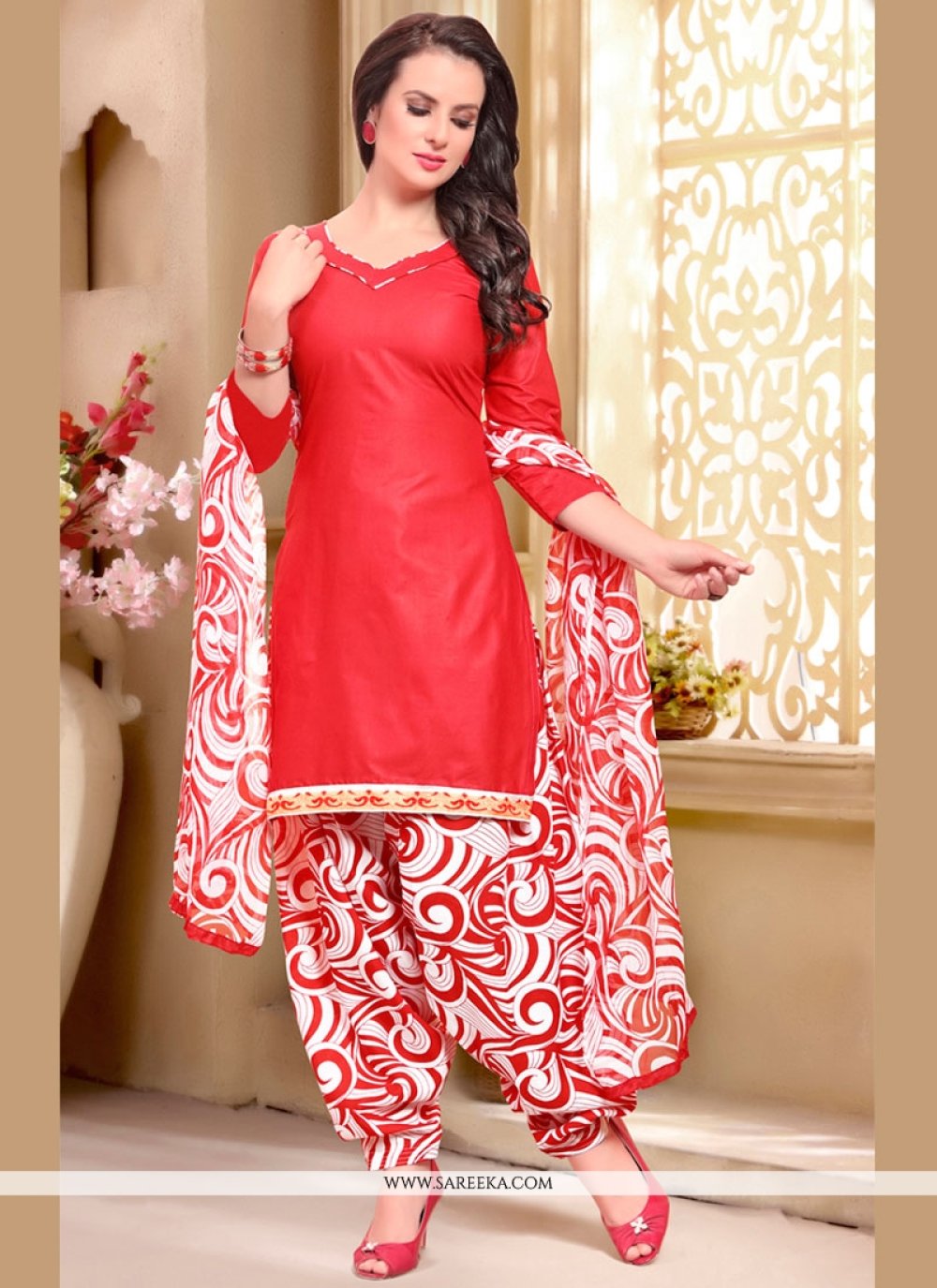 Digital printed Pure Cotton Punjabi Suit in Maroon : KEM546