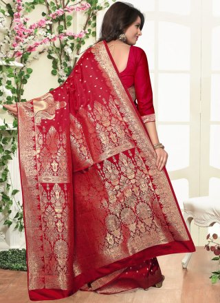 Red Weaving Work Traditional  Saree