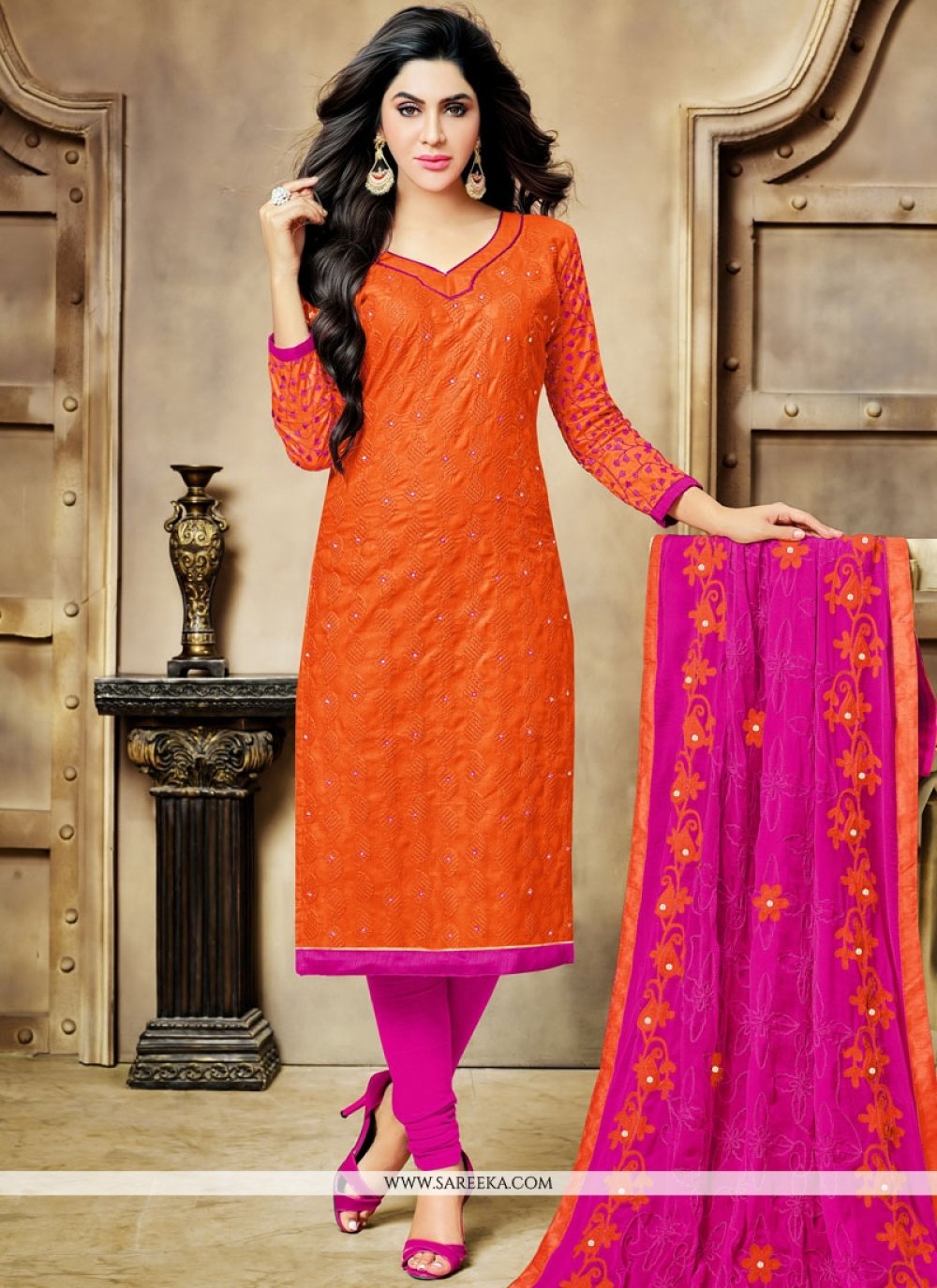 Buy Orange Churidar Designer Suit Online : South Africa