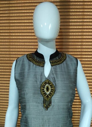 Banarasi Silk Black Hand Work Work Readymade Gown 