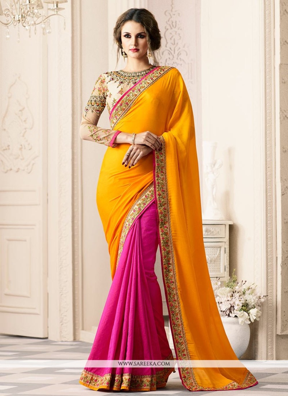 Buy Forest Green Jacquard Silk Half and Half Saree Online - SARV03200 |  Andaaz Fashion