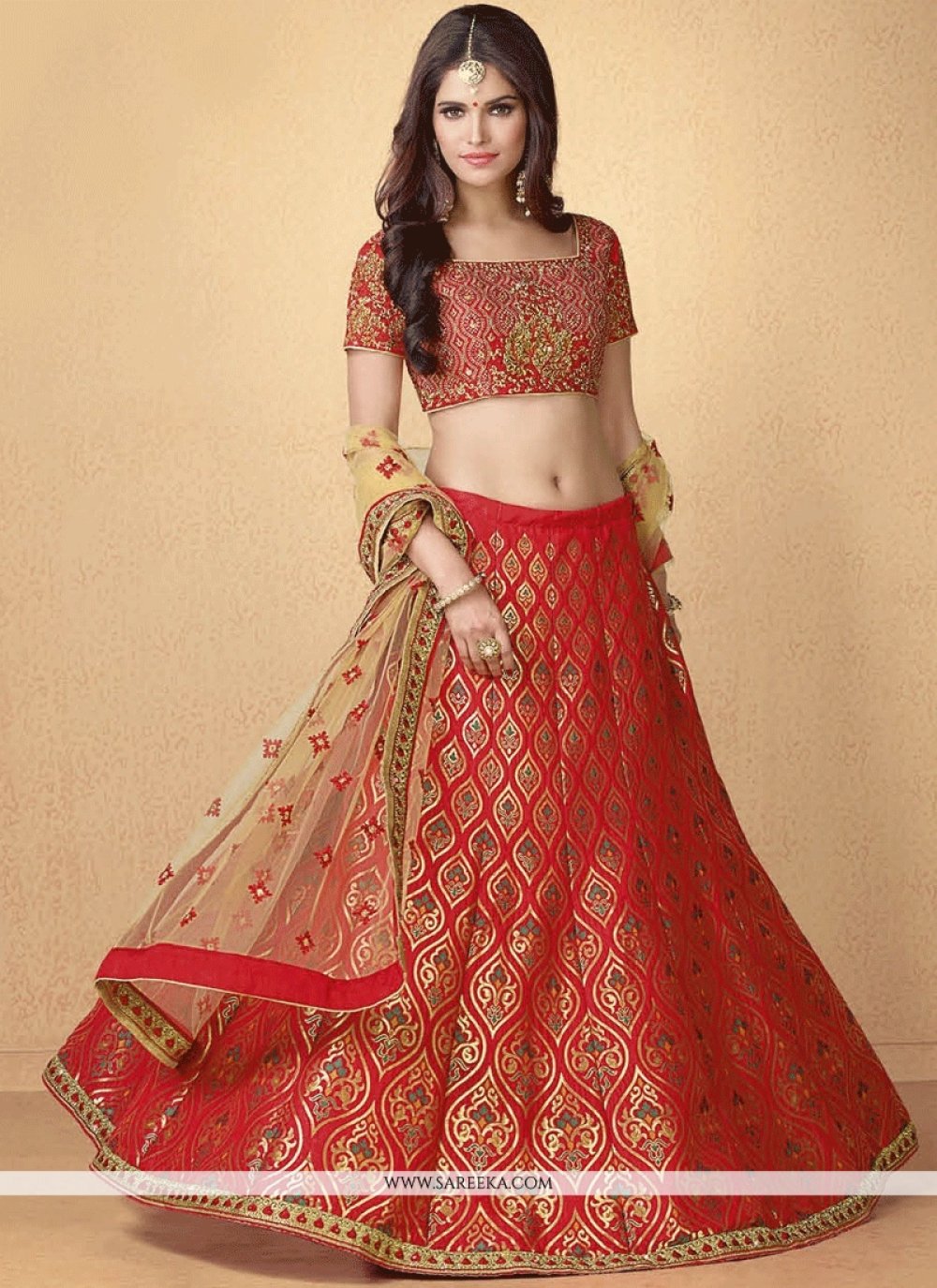 Buy Banarasi Silk Red Lehenga Choli : 63330