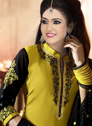 Black and Green Embroidered Work Cotton   Designer Patila Salwar Suit