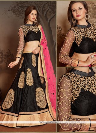 black and pink resham work lehenga choli 63926