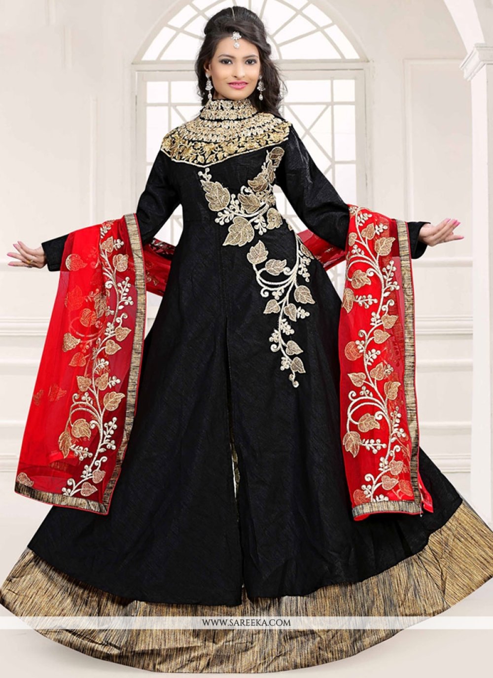 Buy Black Patch Border Work Long Choli Lehenga Online : India