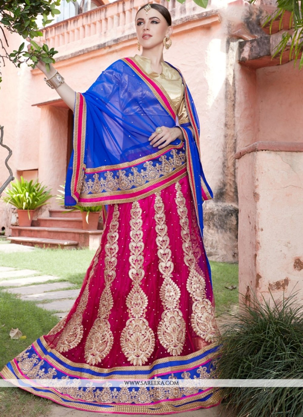 Blue and magenta lehenga Clearance