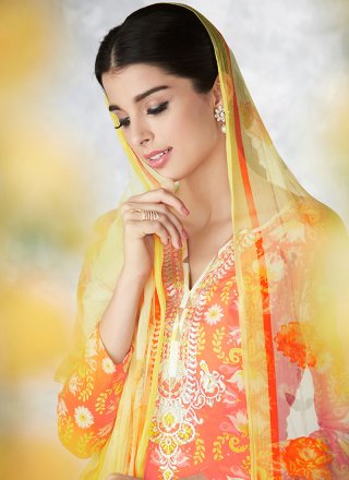 Cotton   Orange Palazzo Designer Salwar Suit