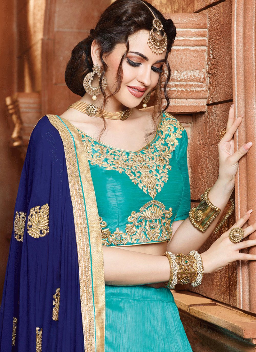 Buy Blue Resham Work Lehenga Choli Online