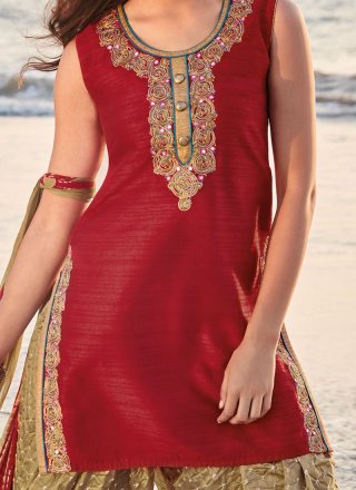Raw Silk Embroidered Work Readymade Suit 