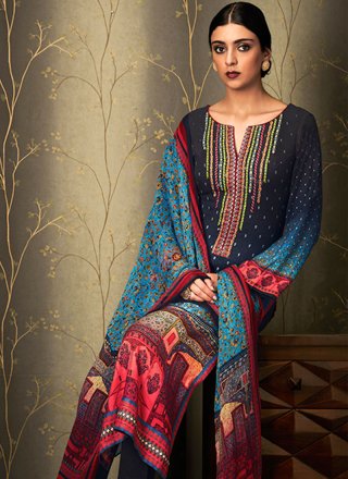 Embroidered Work Multi Colour Cotton   Pant Style Suit