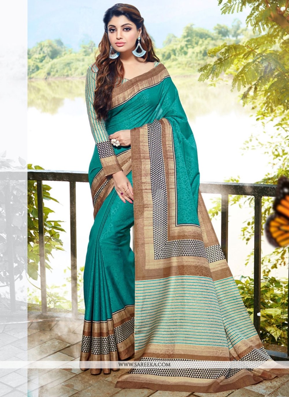 RE - Stunning Light Firozi Butterfly Net Sequence Work Saree - Designer  Sarees - Sarees - Indian