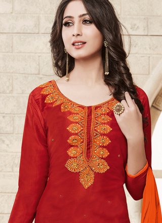 Cotton   Embroidered Work Churidar Suit 