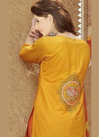 Cotton   Orange and Yellow Designer Patila Salwar Suit