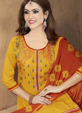 Cotton   Orange and Yellow Designer Patila Salwar Suit