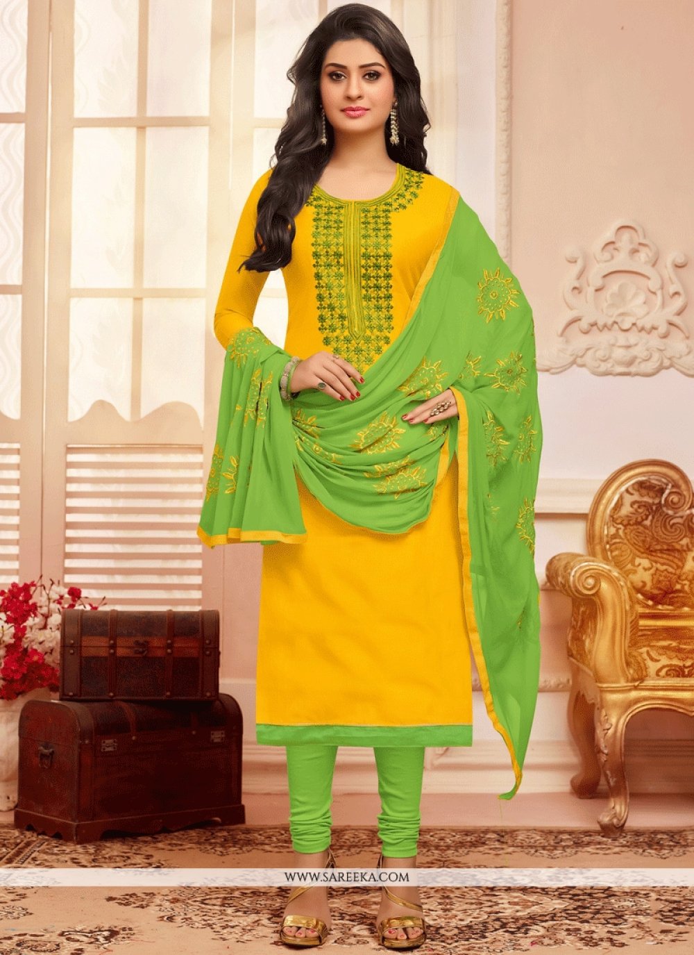 Buy Cotton Yellow Churidar Suit Online : 64135 -