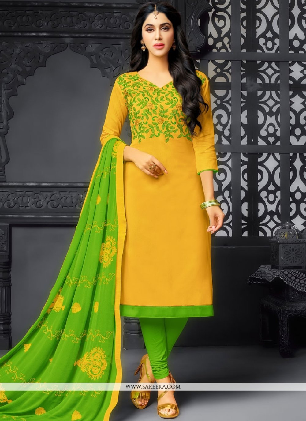 yellow cotton churidar