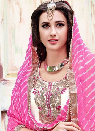 Lace Work Chanderi Punjabi Suit