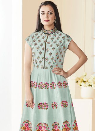 Diya Mirza Blue Lace Work Floor Length Anarkali Suit