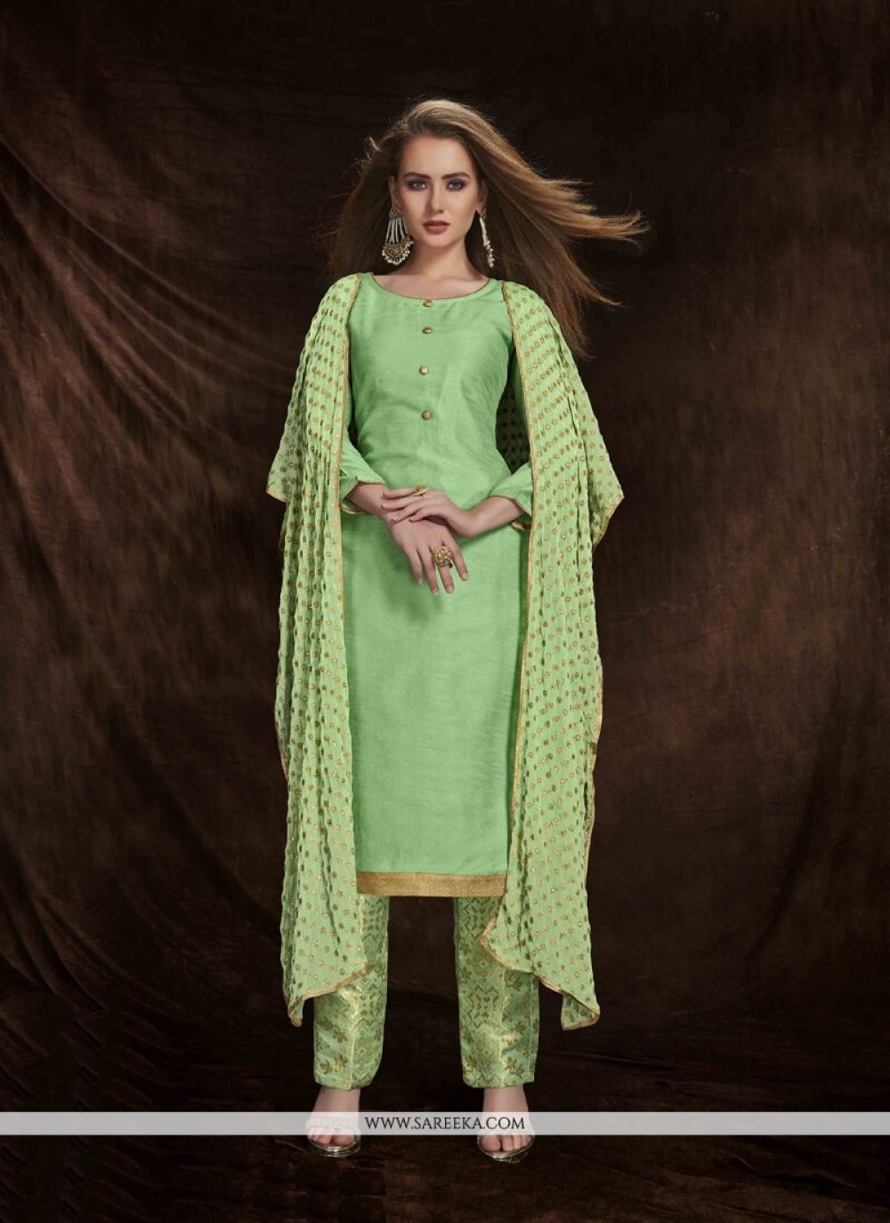 Shop Online Embroidered Work Banarasi Silk Pant Style Suit : 65232 -