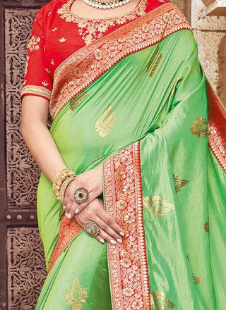 Embroidered Work Green Traditional Designer Saree