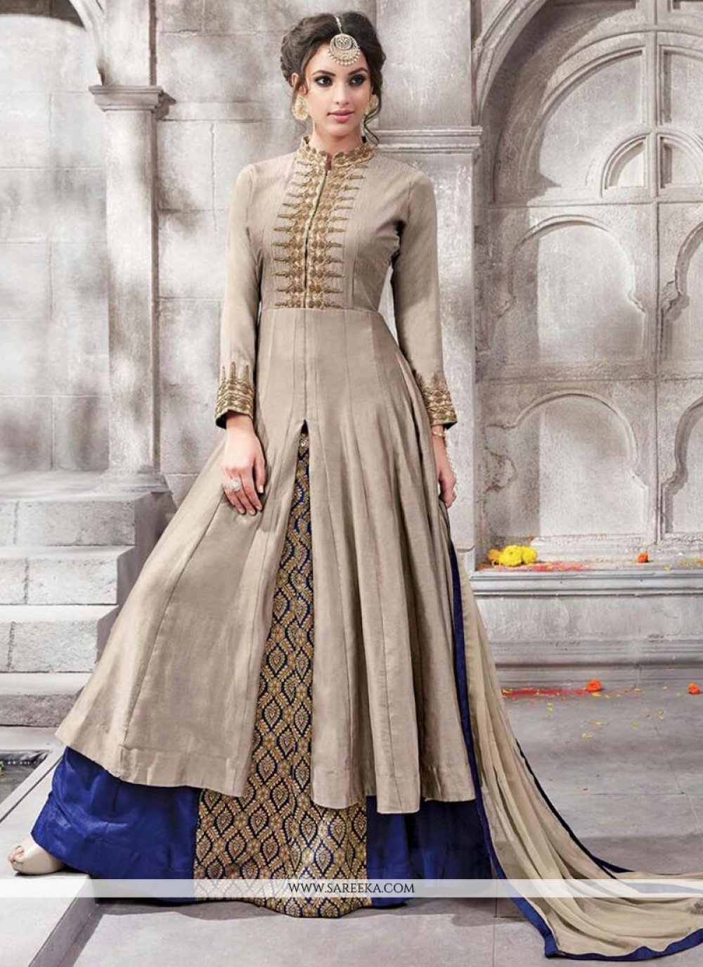 Buy Cotton Blue and Grey Designer Lehenga Choli Online Fiji