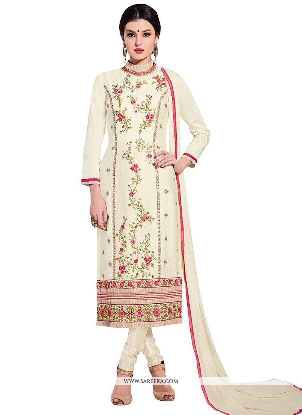 Buy Resham Work Cream Churidar Designer Suit Online : 58409 - Salwar Kameez