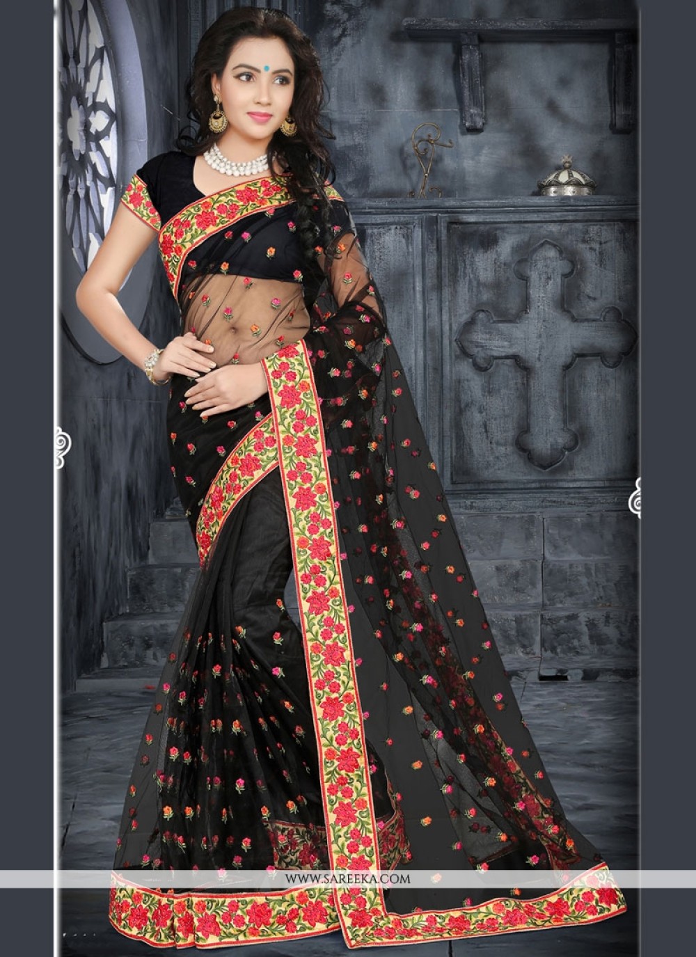 Black Farewell Party Saree - Buy Black Farewell Party Saree online in India