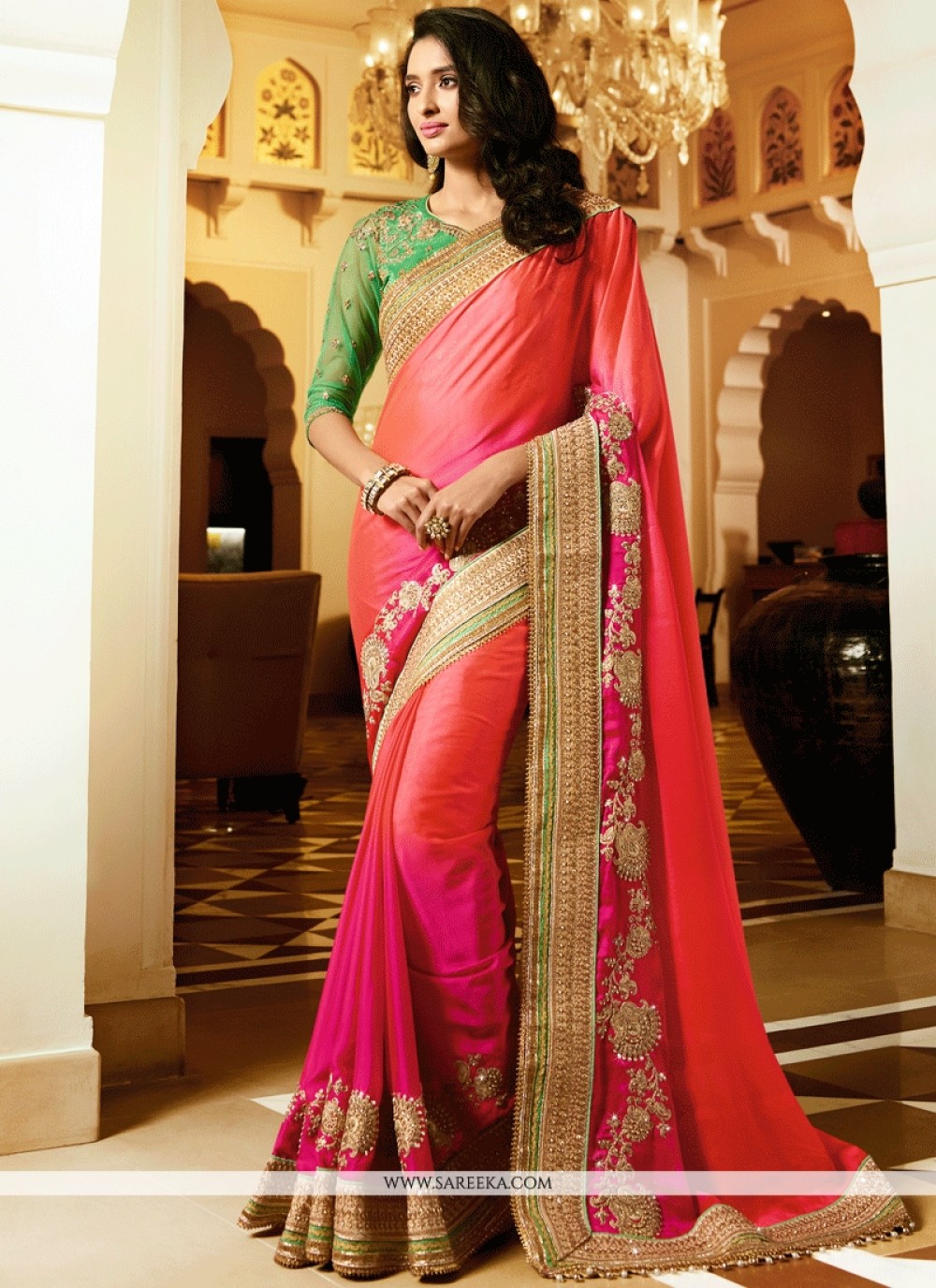 Heavy Silk Rani Pink Saree For Wedding