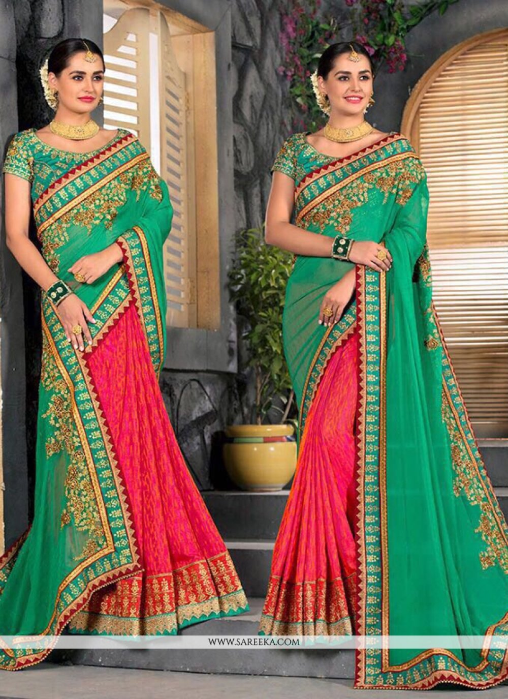 Pink Gota Work Designer Half Half Saree, With Blouse Piece, 5.5 m (Separate  Blouse Piece) at Rs 1299/piece in Surat