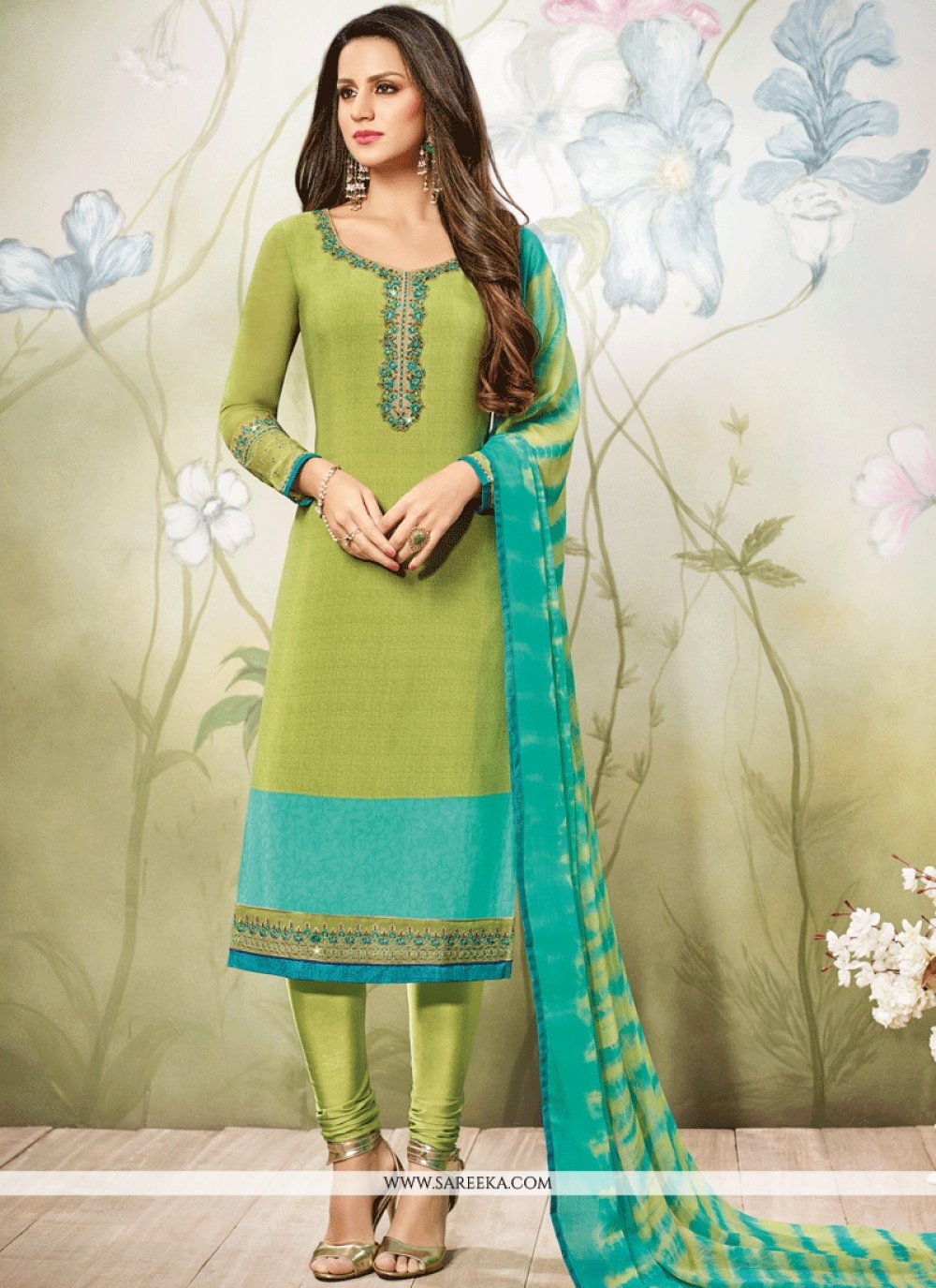 Green hotsell churidar designs