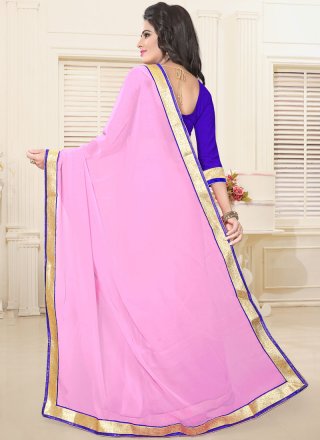 Faux Georgette Pink Casual Saree