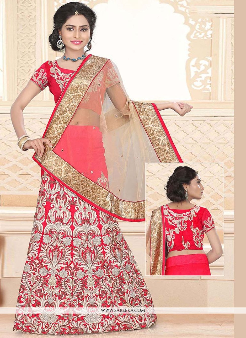 Buy Vivacious Embroidered Work Bhagalpuri Silk Beige and Black Kameez Style Lehenga  Choli Online