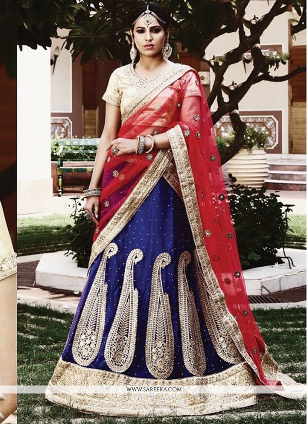 Buy Fabcartz Women Navy Blue, Red Self Design Jacquard Lehenga Choli Online  at Best Prices in India - JioMart.